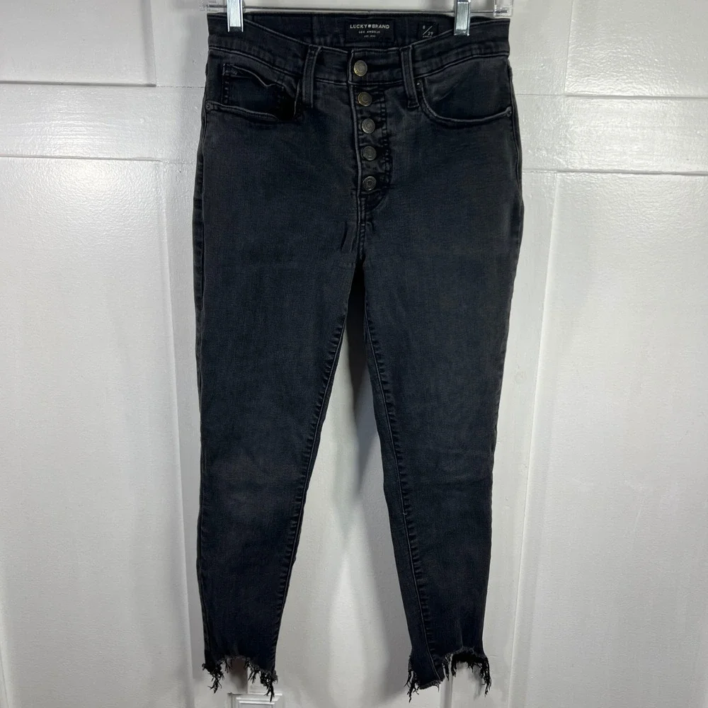 Lucky Brand Womens Jeans Size 8 29 Ankle Button Fly Frayed‎ Hem Black Denim